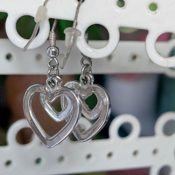 Fashion Silver Heart Earrings (EUC) - Picture 3 of 4
